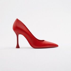 Zara fierce red high heeled leather pumps NWT